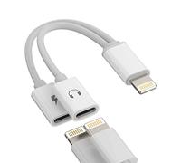 Iphone Dual Lightning Adapter Dongle Charger Headphone Connector 2in1 Audio Charge Jack AUX Cable Splitter Apple MFI Certified Double for 14 13 12 11 Pro Max Mini 7 8 Plus X XR SE Ipad music converter