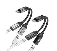 iPhone Dual Lightning Jack Headphone Charger Splitter 2in1(2Pack)Apple MFI Certified Audio Adapter Charging Earphone AUX Dongle Cable for 14 13 12 11 Pro Max Mini X 7 8Plus Xr Xs ipad Earbud Connector