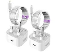 iPhone Fast Charger Cable and Plug 2 Pack, Wall Adapter with 2M Cable [MFi Certified], PD 20W USB C Charger Plug Compatible iPhone 14/13/12/11 Pro Max etc UK Type-C Power Adapter