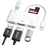 iPhone HDMI USB Adapter, 6 in 1 Lightning to HDMI OTG Hub with SD/TF Card Reader, 2 x USB, Supports Mouse, MIDI Keyboard, Projector, Compatible with iPhone 14/13/12/11/SE/X/8/7/6, i-Pad (No App Needed