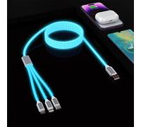 iPhone LED Light Up Flowing Charging Cable 4Ft Multi 3 in 1 USB Universal Fast Charging Cord with Lightning+Type C+Micro USB Connectors Adapter for Android/Apple/iOS/Samsung/LG/Huawei/iPhone/pad-Blue