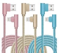 iPhone Lightning Charger Cable 3M 3Pack Right Angle 90 Degree 3 Color Nylon Braided Fast Charging Lead Compatible with iPhone 14 13 12 11 Pro Max Mini X 8 7 6S Plus iPad