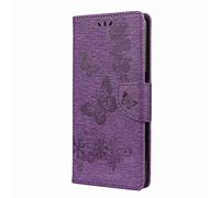 iPhone SE 2022/2020, 7/8 Flip Wallet Case - Shockproof Floral Butterfly PU Leather With Magnet Stand, Card Holder, Silicone Bumper - Purple