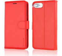 TECHGEAR iPhone SE 2022 5G / 2020, iPhone 8/7/6 Leather Wallet Case, Flip Case Cover, Card Holder, Stand, Wrist Strap - Red PU Leather, Magnetic Closure for iPhone SE 3 / SE 2 / iPhone 8 7 6 6s 4.7"