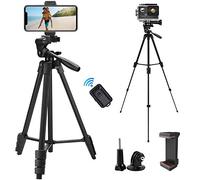 iPhone Tripod, EVERESTA Phone Tripod 54" Extendable Camera Tripod Stand with Bluetooth Remote and Cell Phone Mount Compatible with Mobile Phone/DSLR/Gopro