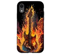 iPhone XR Outlined Fire Guitar with yellow and red flames and smoke Case