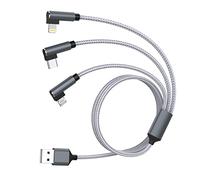 iPhoone 3 in 1 Nylon Braided Charging Cable - 1.8m, 90 Degree, USB Type C, Micro, iPhoone Connector for iPhoone15/15 Pro/14/13/12/11, Android, Samsung, Huawei, Nokia, Sony