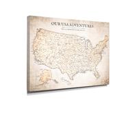 IPIC - Vintage USA Map Canvas Wall Art, Large Travel map Print for Home, Office, or Study, Push Pin Map Decor for Travel Lovers, Ready to Hang