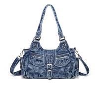 iPinee Designer Denim Handbags for Women Hobo Tote Bag Crossbody Denim Purses Blue Jean Shoulder Bag, Ip-a11, M