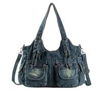 iPinee Designer Denim Handbags for Women Hobo Tote Bag Crossbody Denim Purses Blue Jean Shoulder Bag, Ip-a1, L