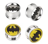 IPINK-Batman Stainless Steel Screw-On Gauges/Tunnels Double Flare Ear Plugs 2 Pairs, Stainless Steel