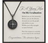 IPINK-Compass Necklace Graduation Gift for Him - Vintage Stainless Steel Compass Pendant with Meaningful Message Card and Gift Box, 24 Inch, Inspirational Gifts for Young Man