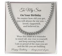 IPINK-Cuban Link Chain Necklace Birthday Gift for Son - 6mm Stainless Steel Men's Chain with Meaningful Message Card and Gift Box, 20 Inch, Gift from Mom Dad