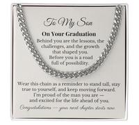IPINK-Cuban Link Chain Necklace for Son Graduation Gift - 6mm Stainless Steel Men's Chain with Meaningful Message Card and Gift Box, 22 Inch