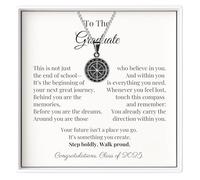 IPINK-Graduation Compass Necklace for Him 2025 - Stainless Steel Navigator Pendant - Congrats Graduate Journey Jewelry - Class of 2025 High School College Male Grad Gift for Son Brother Friend, M