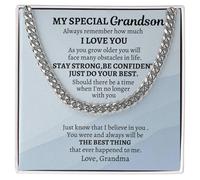 IPINK-Grandson Birthday Gifts From Grandma Present For Grandson From Grandmother To My Grandson Necklace From Grandparents Cross Chain with Message Card and Gift Box, Stainless Steel, No Gemstone