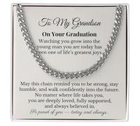 IPINK-Grandson Graduation Gift Cuban Link Chain Necklace - 6mm Stainless Steel Men's Chain with Message Card and Gift Box, 22 Inch, Gifts from Grandma Grandpa