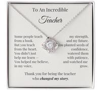 IPINK-Teacher Appreciation Gift Necklace - To My Incredible Teacher Love Knot Stainless Steel & Cubic Zirconia Pendant - End of Year Thank You Present for Female Teachers - Retirement Gift for Mentors