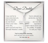 IPINK-To My Daddy Necklace from Baby Bump - Stainless Steel Chain for First Time Dad - Gift from Unborn Baby for Pregnancy Reveal, Baby Shower or Father’s Day - Sentimental Message Card Included, M