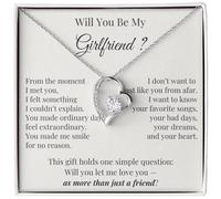 IPINK-Will You Be My Girlfriend? Necklace - Romantic Proposal Gift for Her - Heart Pendant Stainless Steel & Cubic Zirconia - Ask Her Out Jewelry - Unique Dating Anniversary Girlfriend Asking Gift, M