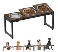 Ipixune Adjustable Elevated Dog Bowls Stand for Large Dogs - 15'' to 20.5'' Height Adjustable Triple Bowl Feeder with Wood Trays & Stainless Steel Bowls (3500ML Capacity) for XL Breeds