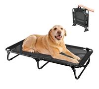 Ipixune Elevated Dog Bed, Foldable Pet Bed with No Assembly, Cooling Raised Bed with Breathable Mesh, No-Slip Feet Durable Dog Cots Beds for Indoor & Outdoor Use, Black (L:43"x23"x7")