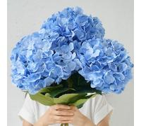 IPLNTS 3pcs Extra Large Realistic Blue Hydrangea Artificial Flowers Faux Hydrangea Flowers Fake Hydrangeas Silk Flowers with Stems for Outdoor Wedding Party Office Family Living Room Table Decoration