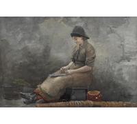 IPLUPJDY Abstract Painting Vintage Canvas Painting Wall Poster a Fishergirl Baiting Lines by Winslow Homer Portrait Image for Home Decor 60x90cm