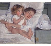 IPLUPJDY Abstract Painting Vintage Canvas Painting Wall Poster Breakfast in Bed by Mary Cassatt Portrait Image for Home Decor 60x90cm