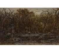 IPLUPJDY Abstract Painting Vintage Canvas Painting Wall Poster Forest At Sunset in Winter by Theodore Rousseau Portrait Image for Home Decor 60x90cm