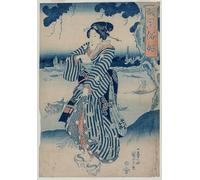 IPLUPJDY Abstract Painting Vintage Canvas Painting Wall Poster Geisha Standing on the Bank of the Sumida River by Utagawa Kuniyoshi Portrait Image for Home Decor 60x90cm