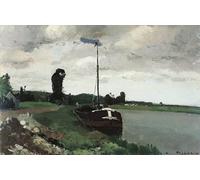 IPLUPJDY Abstract Painting Vintage Canvas Painting Wall Poster Riverside At Pontoise by Camille Jacob Pissarro Portrait Image for Home Decor 60x90cm