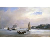 IPLUPJDY Abstract Painting Vintage Canvas Painting Wall Poster the Anglo Yacht Race Round the Isle of Wight by Oswald Walters Brierly Portrait Image for Home Decor 60x90cm