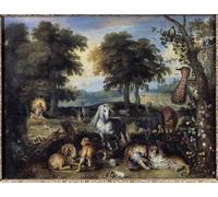 IPLUPJDY Abstract Painting Vintage Canvas Painting Wall Poster the Earth Paradise Different Animals Cohabiting in the Garden of Eden by Jan the Elder Brueghel Portrait Image for Home Decor 60x90cm