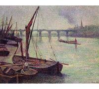 IPLUPJDY Abstract Painting Vintage Canvas Painting Wall Poster the Thames At Vauxhall Bridge London by Maximilien Luce Portrait Image for Home Decor 60x90cm