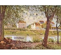 IPLUPJDY Abstract Painting Vintage Canvas Painting Wall Poster Village on the Banks of the Seine by Alfred Portrait Image for Home Decor 60x90cm