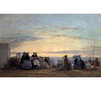 IPLUPJDY Abstract Painting Vintage Canvas Painting Wall Poster Watching the Sunset From the Beach by Eugene Louis Boudin Portrait Image for Home Decor 60x90cm