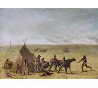 IPLUPJDY Aesthetic Poster Photo Wall Print Modern Wall Artwork Indian Family Alarmed At the Approach of a Prairie Fire by George Catlin Canvas Picture for Home Decor 60x90cm