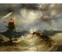 IPLUPJDY Aesthetic Poster Photo Wall Print Modern Wall Artwork the Irwin Lighthouse Storm Raging bycarmichael Canvas Picture for Home Decor 60x90cm