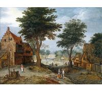 IPLUPJDY Retro Picture Canvas Art Poster Nordic Poster Bustling Village Landscape with Trees by Jan Brueghel the Younger Canvas Image for Wall Decor 60x90cm