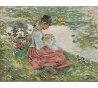 IPLUPJDY Retro Picture Canvas Art Poster Nordic Poster Girl Sewing by Theodore Robinson Canvas Image for Wall Decor 60x90cm