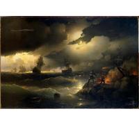 IPLUPJDY Retro Picture Canvas Art Poster Nordic Poster Peter the Great Lights a Beacon for Krasnoi Gorka by Ivan Konstantinovich Aivazovsky Canvas Image for Wall Decor 60x90cm