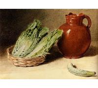IPLUPJDY Retro Picture Canvas Art Poster Nordic Poster Still Life with a Jug a Cabbage in a Basket and a Gherkin by William Henry Hunt Canvas Image for Wall Decor 60x90cm