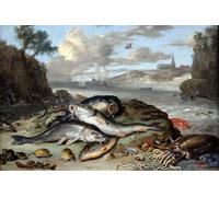 IPLUPJDY Retro Picture Canvas Art Poster Nordic Poster Still Life with Fish and Sea Creature in a Coastal Landscape by Jan Van Kessel the Elder Canvas Image for Wall Decor 60x90cm