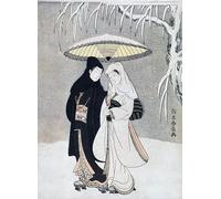 IPLUPJDY Retro Picture Canvas Art Poster Nordic Poster Young Lovers Walking Together Under an Umbrella in a Snowstorm by Famous Artist Canvas Image for Wall Decor 60x90cm