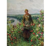 IPLUPJDY Vintage Poster Wall Prints Painting on Canvas a Maid in Her Garden by Daniel Ridgway Knight Picture Art Prints for Wall Decor 60x90cm