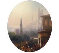 IPLUPJDY Vintage Poster Wall Prints Painting on Canvas a Market Scene in Constantinople with the Hagia Sophia Beyond by Ivan Konstantinovich Aivazovsky Picture Art Prints for Wall Decor 60x90cm