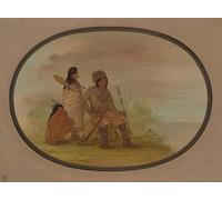 IPLUPJDY Vintage Poster Wall Prints Painting on Canvas an Old Nayas Indian His Granddaughter and a Boy by George Catlin Picture Art Prints for Wall Decor 60x90cm