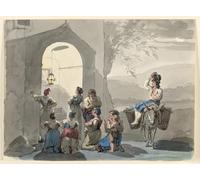 IPLUPJDY Vintage Poster Wall Prints Painting on Canvas Ave Maria At Tivoli by Bartolomeo Pinelli Picture Art Prints for Wall Decor 60x90cm