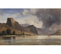 IPLUPJDY Vintage Poster Wall Prints Painting on Canvas Coastal Landscape with Mountains a Storm Brewing by Anton Melbye Picture Art Prints for Wall Decor 60x90cm